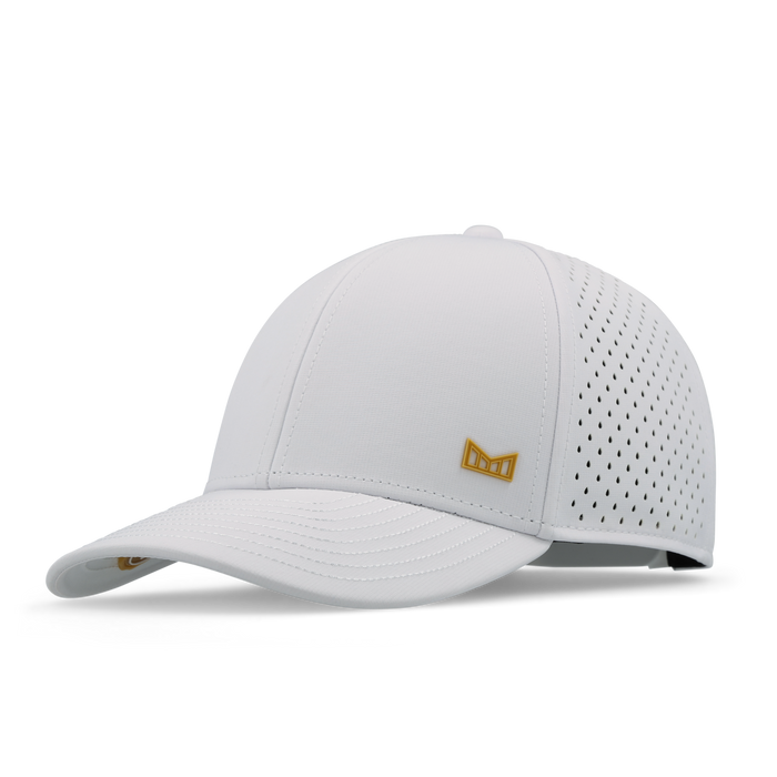 The front, angled view of the melin A-Game Hydro  Vintage Fit in  White / Gum