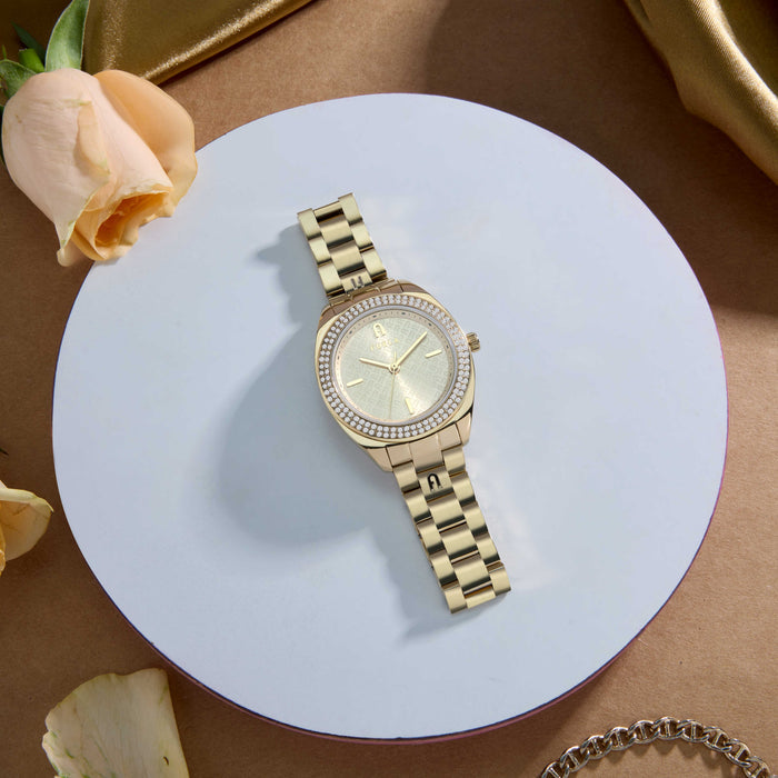 Athleisure Women Quartz Champagne Dial Analog Stainless Steel Watch WW00038003L2