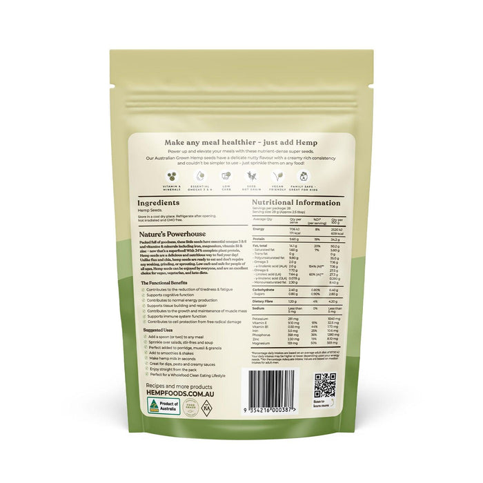 Aus Grown Conventional Hulled Hemp Seeds - 800g - Hemp Foods Australia