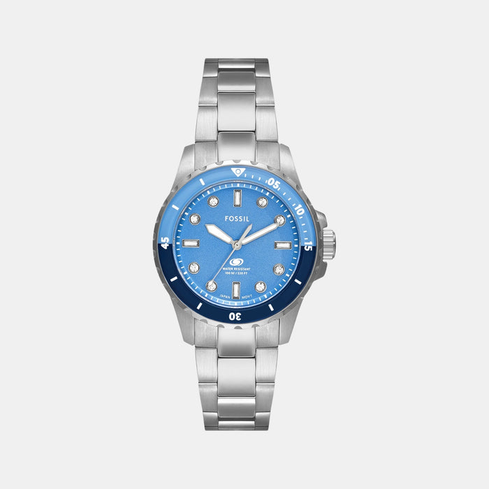 Blue Dive Women Quartz Blue Dial Analog Stainless Steel Watch ES5353