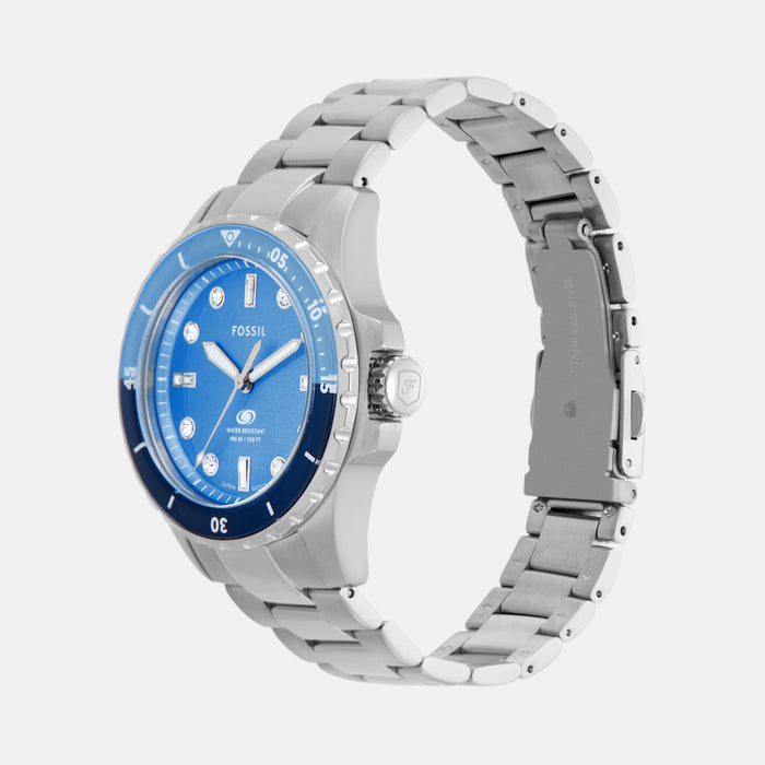 Blue Dive Women Quartz Blue Dial Analog Stainless Steel Watch ES5353