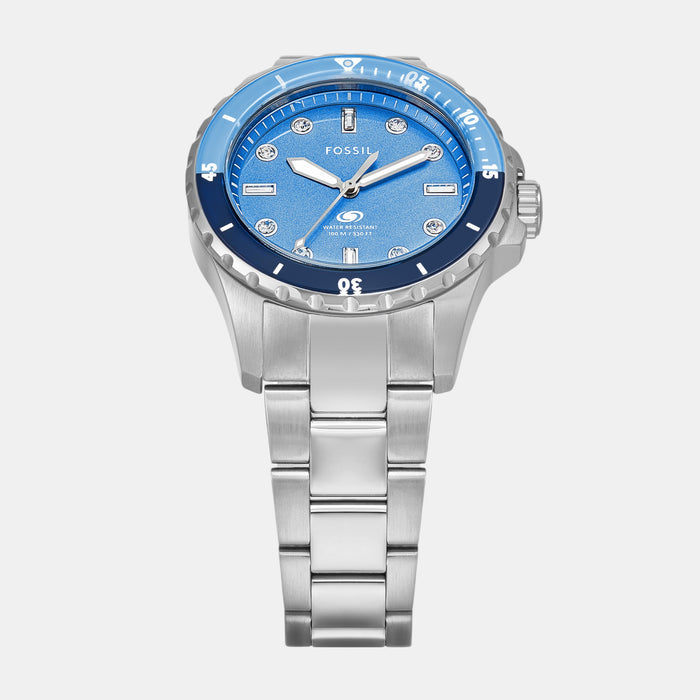 Blue Dive Women Quartz Blue Dial Analog Stainless Steel Watch ES5353