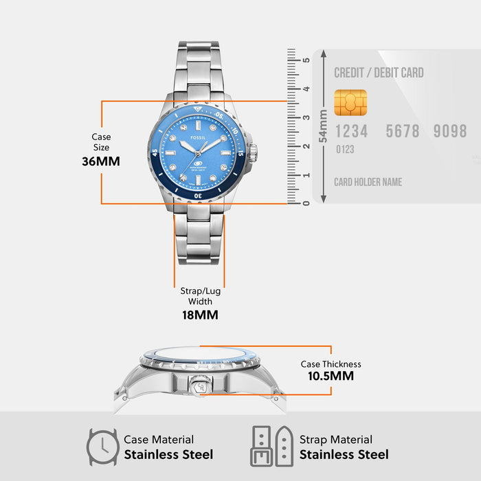Blue Dive Women Quartz Blue Dial Analog Stainless Steel Watch ES5353
