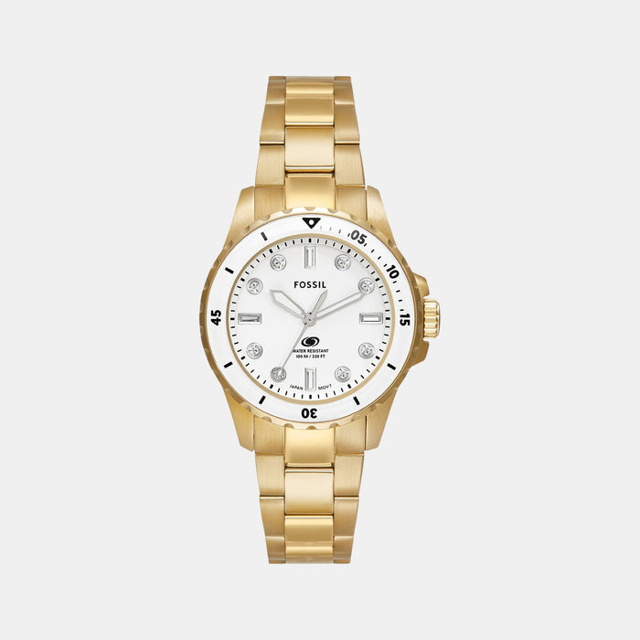 Blue Dive Women Quartz White Dial Analog Stainless Steel Watch ES5350