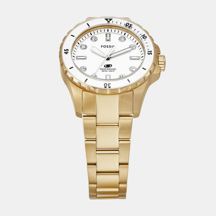 Blue Dive Women Quartz White Dial Analog Stainless Steel Watch ES5350