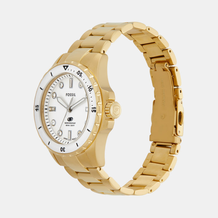 Blue Dive Women Quartz White Dial Analog Stainless Steel Watch ES5350