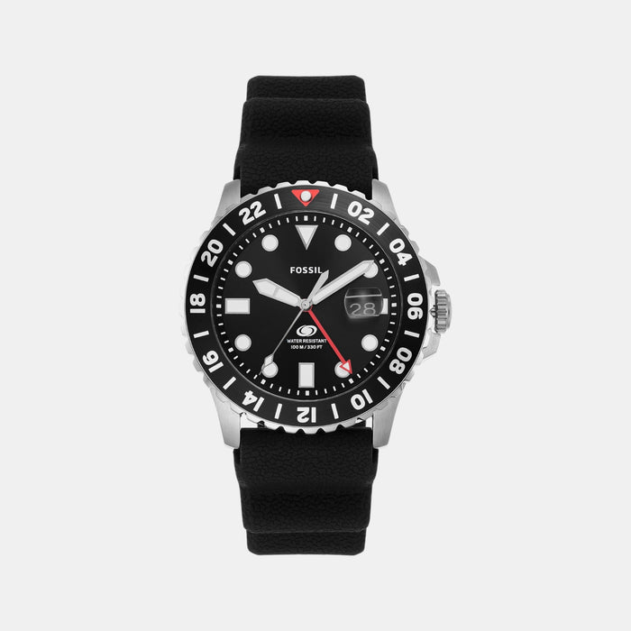Blue GMT Men Quartz Black Dial Analog Silicone Watch FS6036