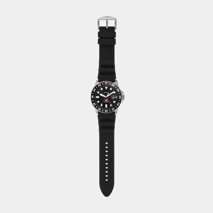 Blue GMT Men Quartz Black Dial Analog Silicone Watch FS6036
