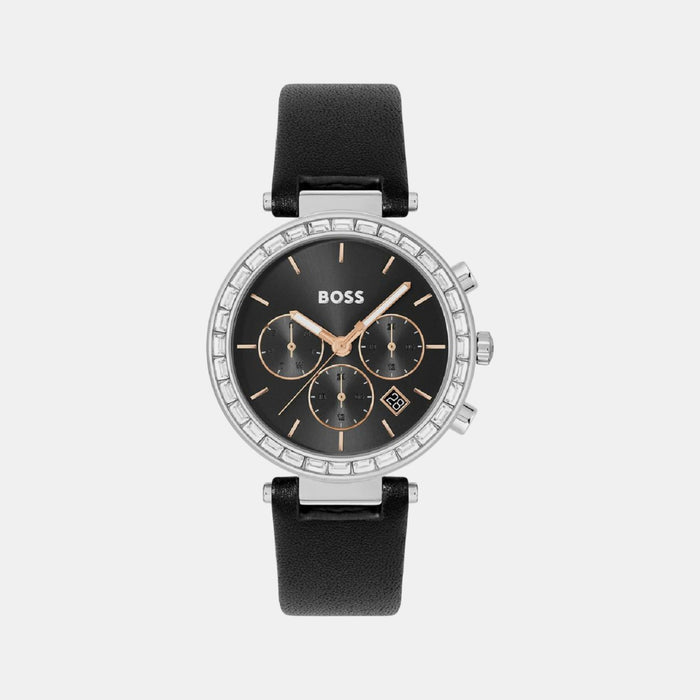 Boss Andra Women Quartz Black Dial Multi-Function Leather Watch 1502689