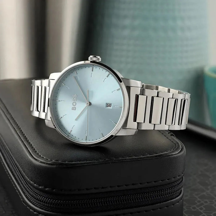 Boss Dean Men Quartz Blue Dial Analog Stainless Steel Watch 1514132