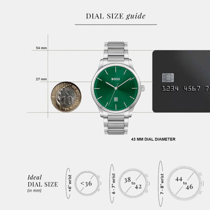 Boss Reason Men Quartz Green Dial Analog Stainless Steel Watch 1514084