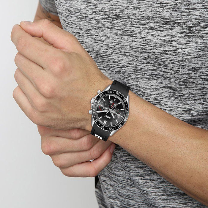 Boss Runner Men Quartz Black Dial Chronograph Silicone Watch 1514141