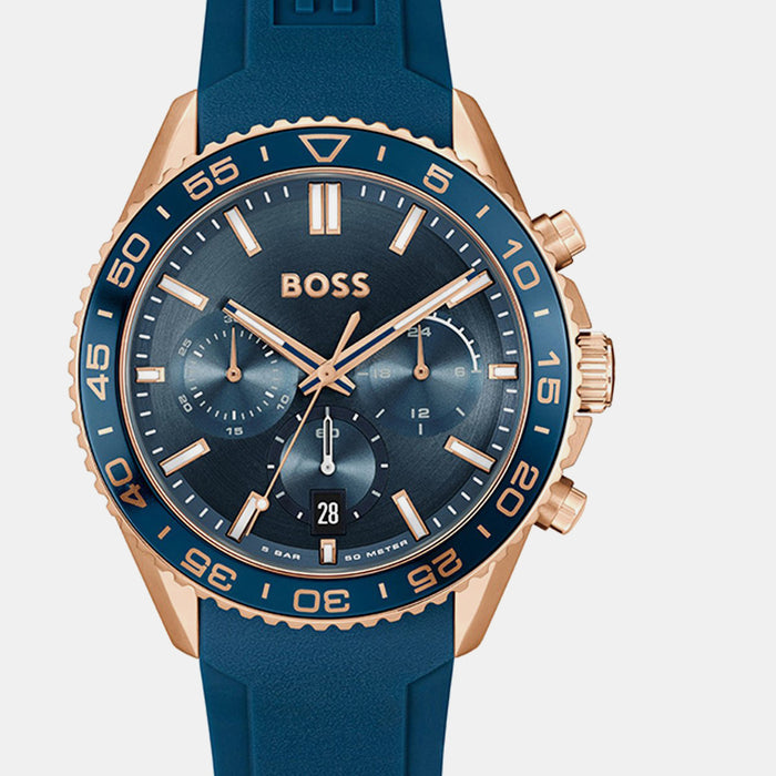 Boss Runner Men Quartz Blue Dial Chronograph Silicone Watch 1514169