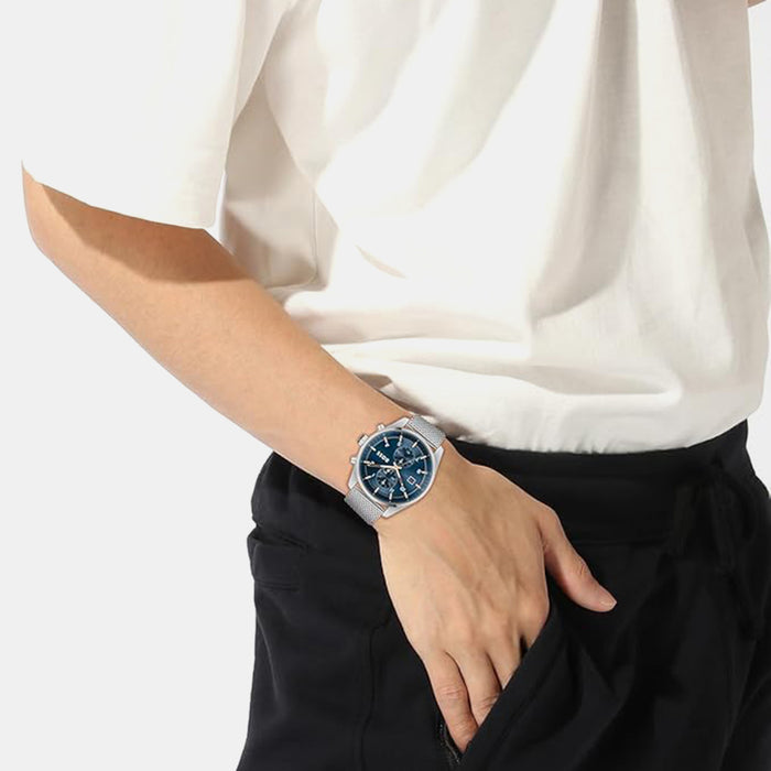 Boss Skytraveller Men Quartz Blue Dial Chronograph Mesh Watch 1514149