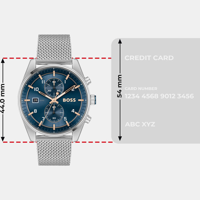 Boss Skytraveller Men Quartz Blue Dial Chronograph Mesh Watch 1514149