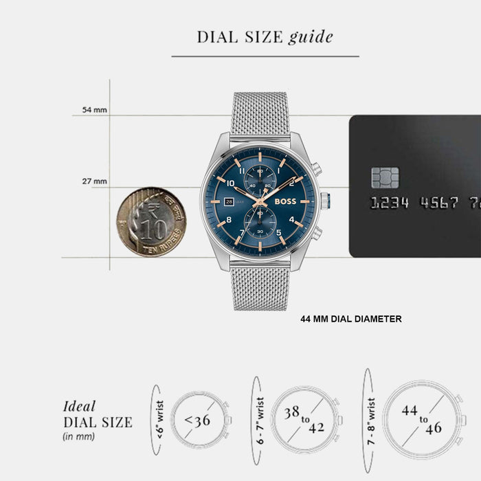 Boss Skytraveller Men Quartz Blue Dial Chronograph Mesh Watch 1514149