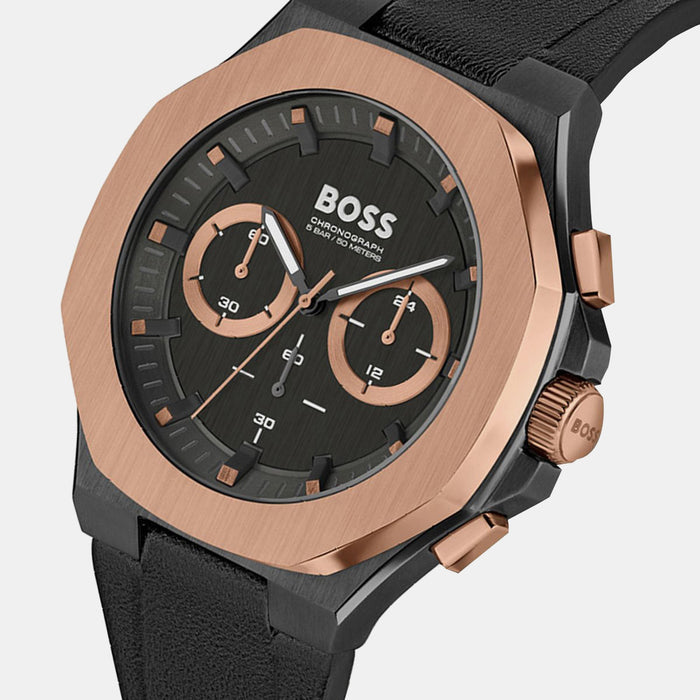 Boss Taper Men Quartz Black Dial Chronograph Leather Watch 1514089