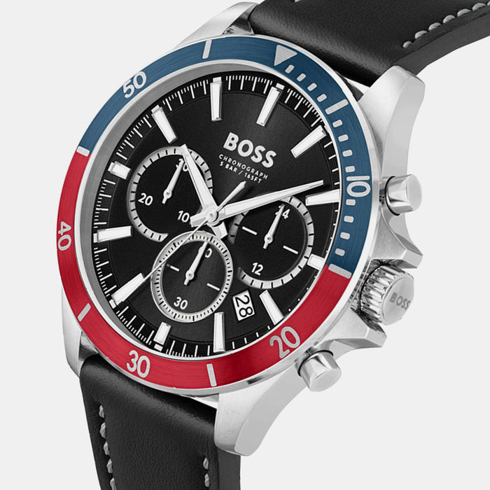 Boss Troper Men Quartz Black Dial Chronograph Leather Watch 1514099