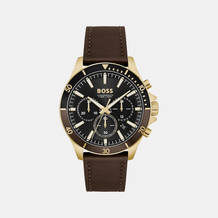 Boss Troper Men Quartz Black Dial Chronograph Leather Watch 1514100