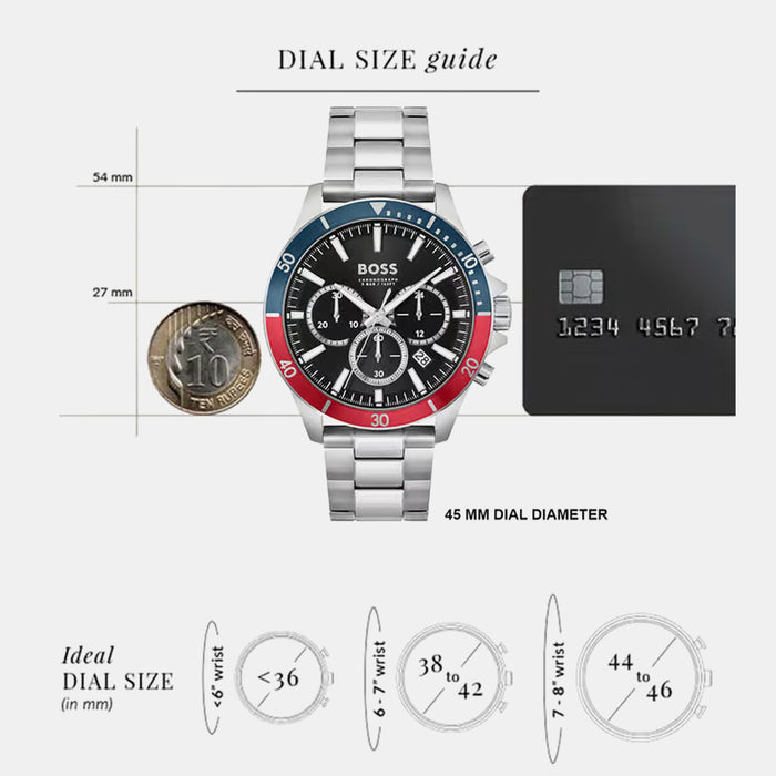 Boss Troper Men Quartz Black Dial Chronograph Stainless Steel Watch 1514108