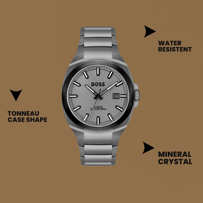 Boss Walker Men Quartz Grey Dial Analog Stainless Steel Watch 1514137