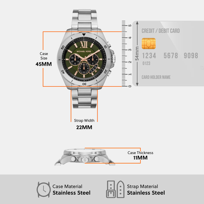 Brecken Men Quartz Green Dial Chronograph Stainless Steel Watch MK8984