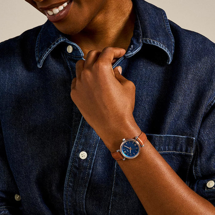 Carlie Women Quartz Blue Dial Analog Leather Watch ES4701