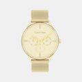 Ck Dress Women Quartz Gold Dial Multi-Function Mesh Watch 25200372