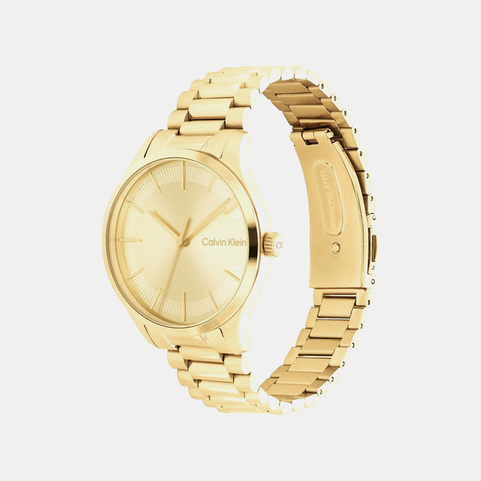 Ck Iconic Unisex Quartz Champagne Dial Analog Stainless Steel Watch 25200043