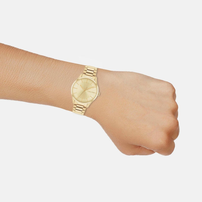 Ck Iconic Unisex Quartz Champagne Dial Analog Stainless Steel Watch 25200043