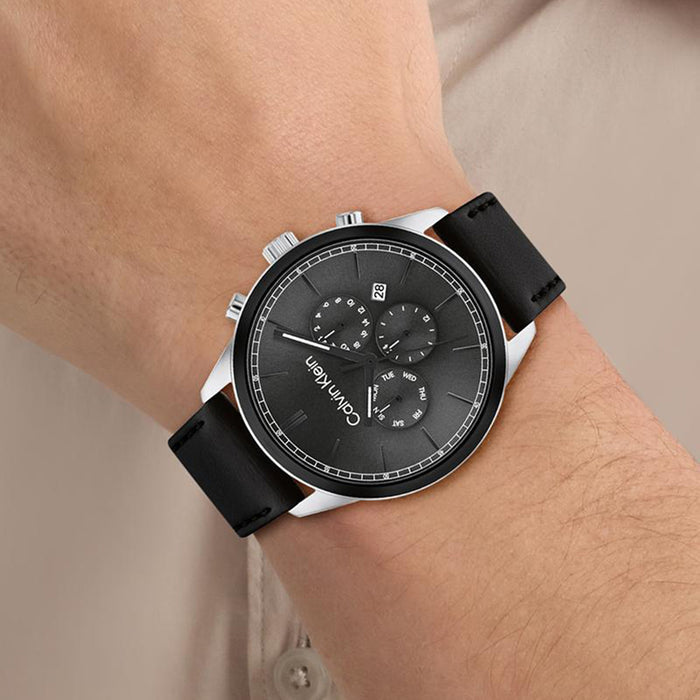 Ck Infinite Men Quartz Grey Dial Multi-Function Leather Watch 25200379