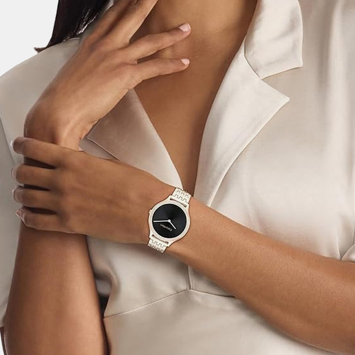 Ck Timeless Women Quartz Black Dial Analog Stainless Steel Watch 25100003