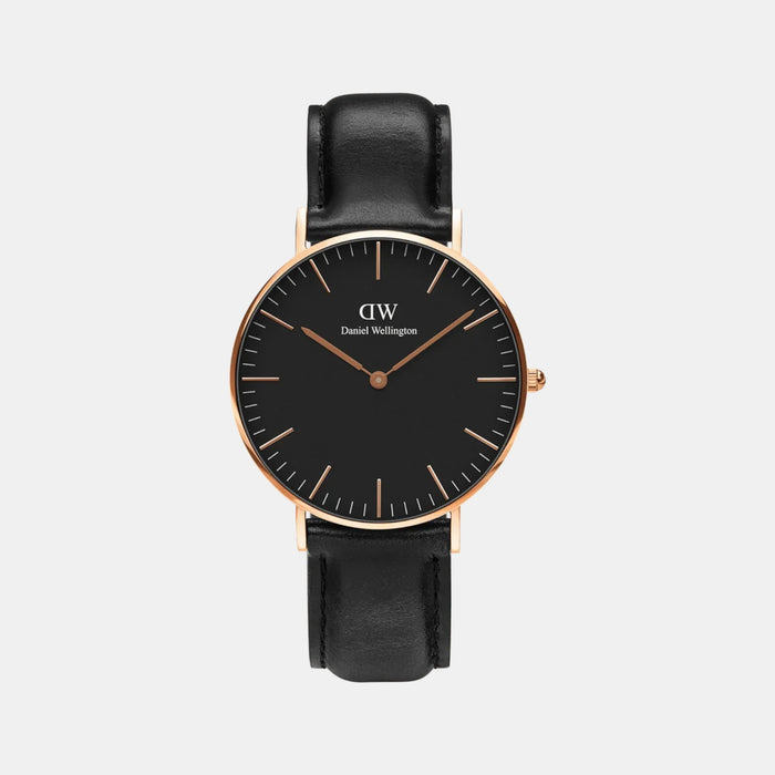 Classic Unisex Quartz Black Dial Analog Leather Watch DW00100139K
