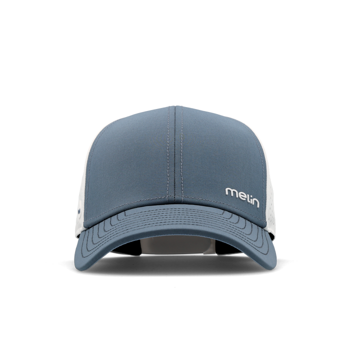 The frontal view of the melin Vintage Fit Compass Hydro hat in clear lake