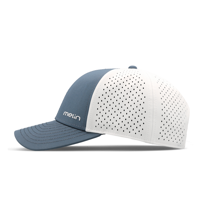 The side view of the melin Vintage Fit Compass Hydro hat in clear lake