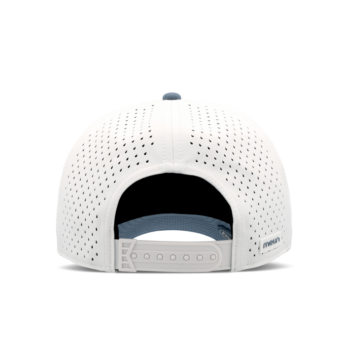 The back view of the melin Vintage Fit Compass Hydro hat in clear lake