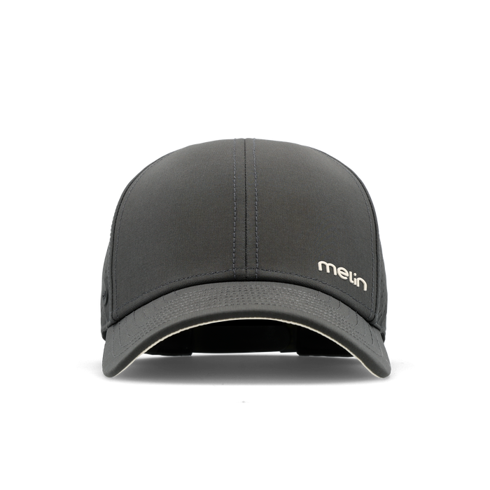 The frontal view of the melin Vintage Fit Compass Hydro hat in faded black