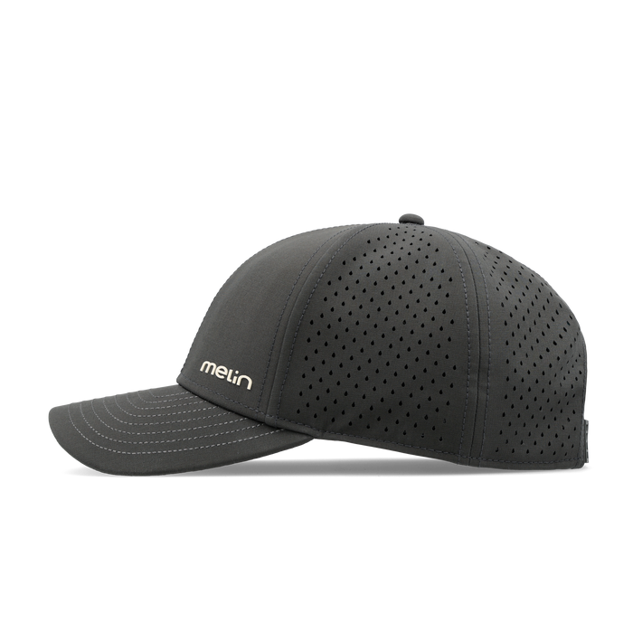 The side view of the melin Vintage Fit Compass Hydro hat in faded black