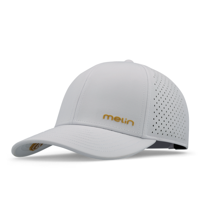 The front, angled view of the melin Compass Hydro  Vintage Fit in  White / Gum