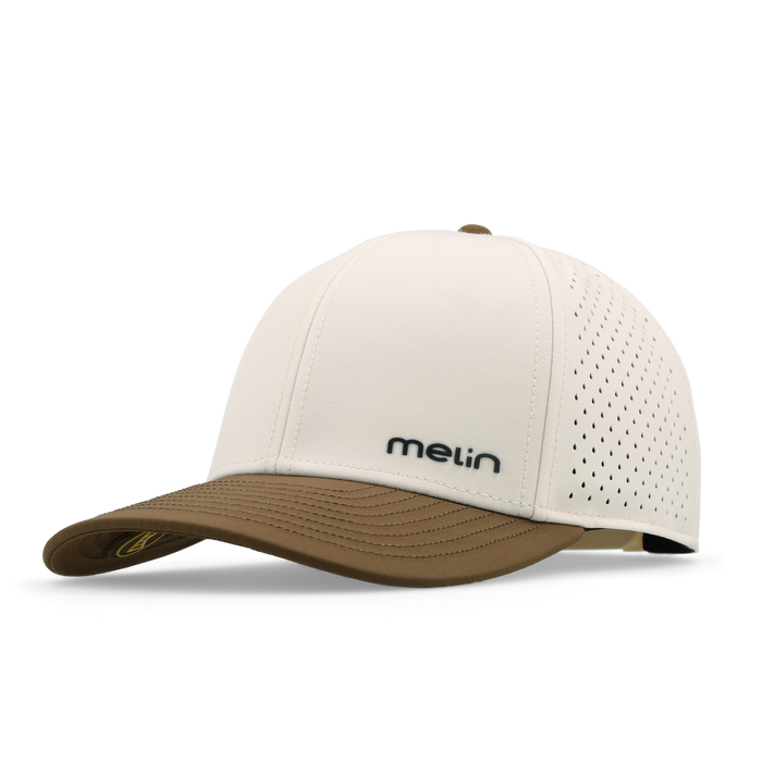 The front, angled view of the melin Compass Hydro  Vintage Fit in  Yellow Jacket
