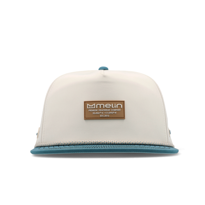 The frontal view of the melin Split Crushed Fit Coronado Brick Hydro hat in riverwalk