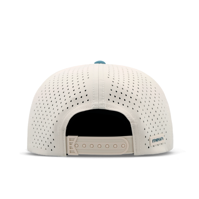 The back view of the melin Split Crushed Fit Coronado Brick Hydro hat in riverwalk