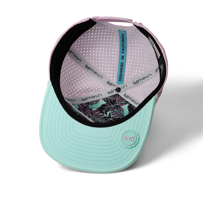 The inside view of the melin Split Crushed Fit Coronado Brick Hydro hat in south beach