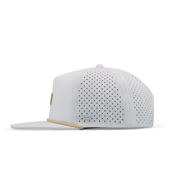 The side view of the melin Coronado Brick Hydro  Split Crushed Fit in  White / Gum