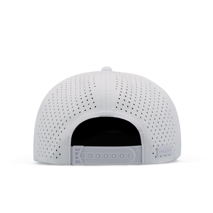 The back view of the melin Coronado Brick Hydro  Split Crushed Fit in  White / Gum