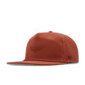 The angled view of the melin Split Crushed Fit Coronado Hydrolite hat in burnt brick