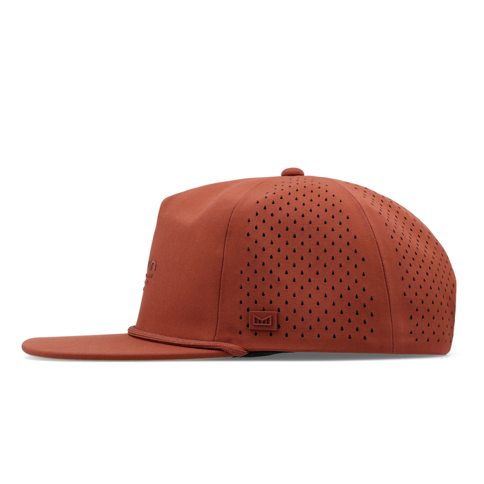 The side view of the melin Split Crushed Fit Coronado Hydrolite hat in burnt brick