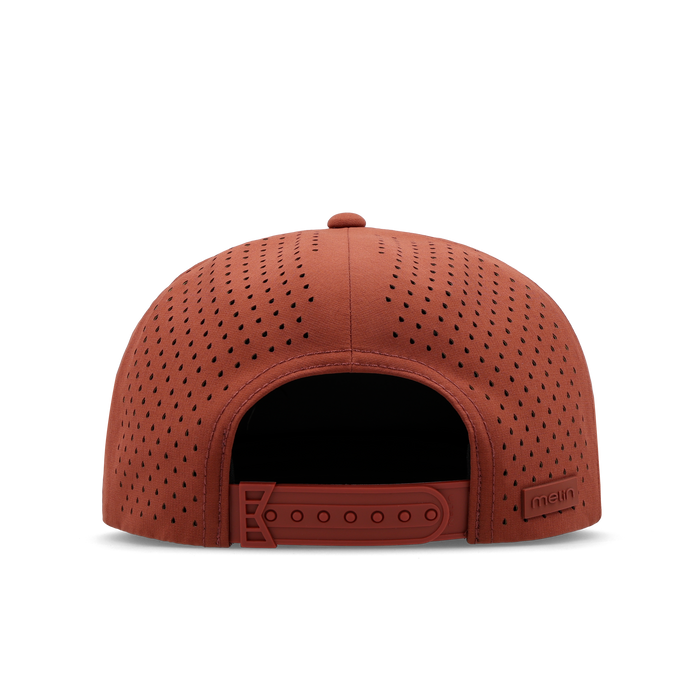 The back view of the melin Split Crushed Fit Coronado Hydrolite hat in burnt brick