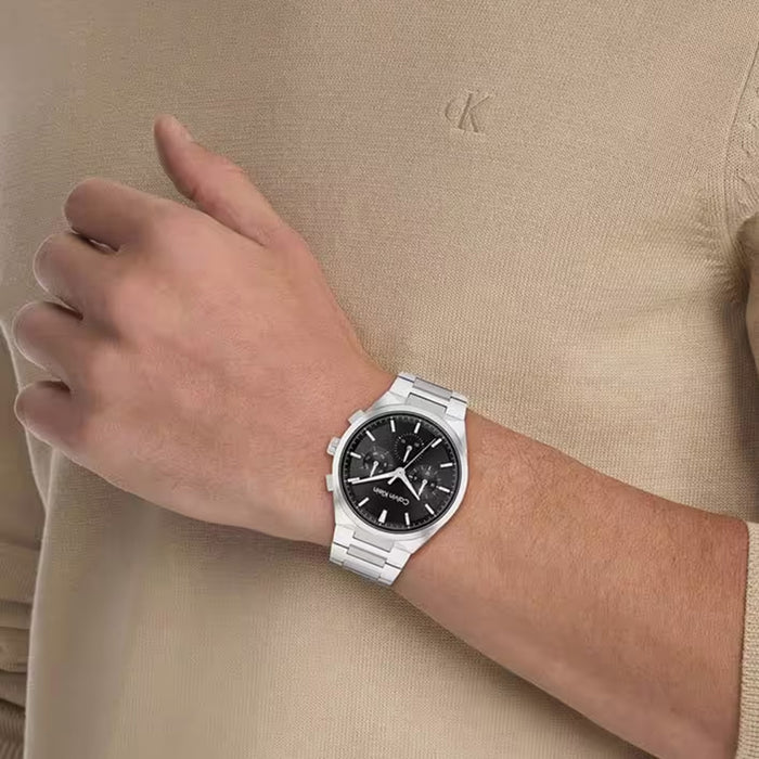 Distinguish Men Quartz Black Dial Multi-Function Stainless Steel Watch 25200459
