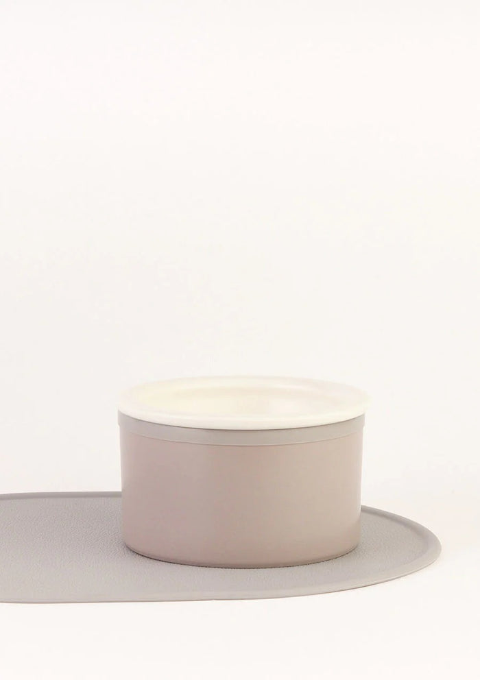 Dog Bowl Set with Mat - Grey & White